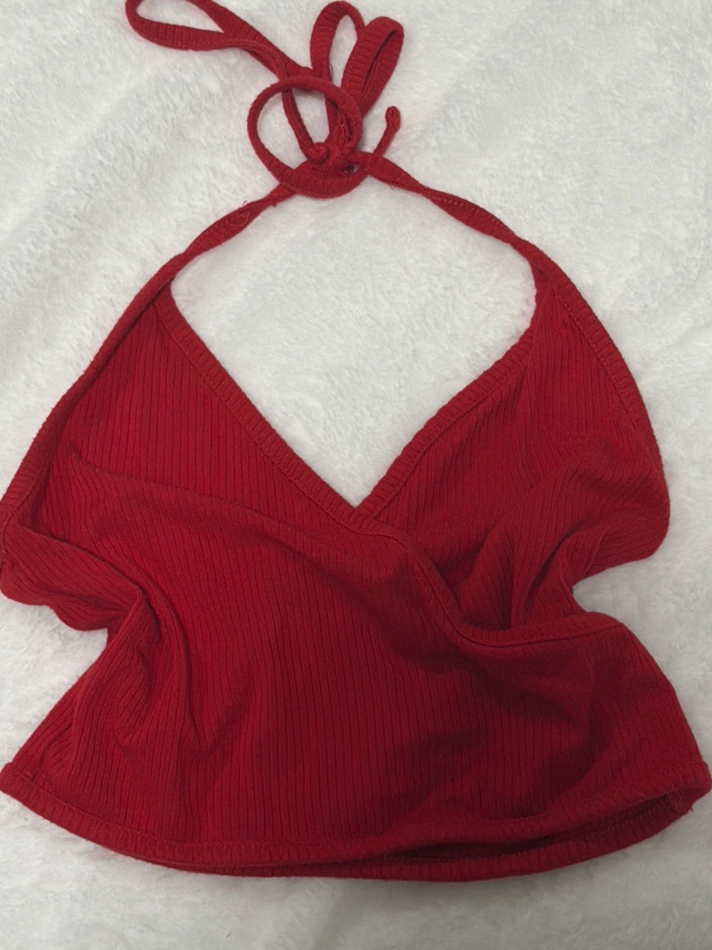 Garage Red Ribbed Halter Bralette Bandeau